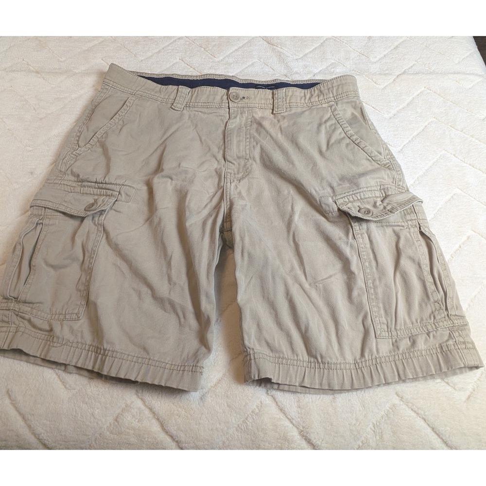 St Johns Bay Mens Khaki Cargo Shorts Size 38 Comfort Stretch Tan Cotton Blend